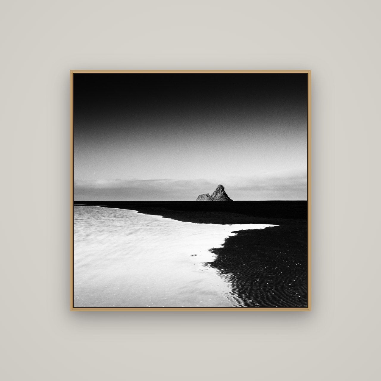 Dawns Lost Treasure, Karekare Beach, Basel Natural Oak, 100×100 cm. New Zealand fine art wall art by Stephen Milner.