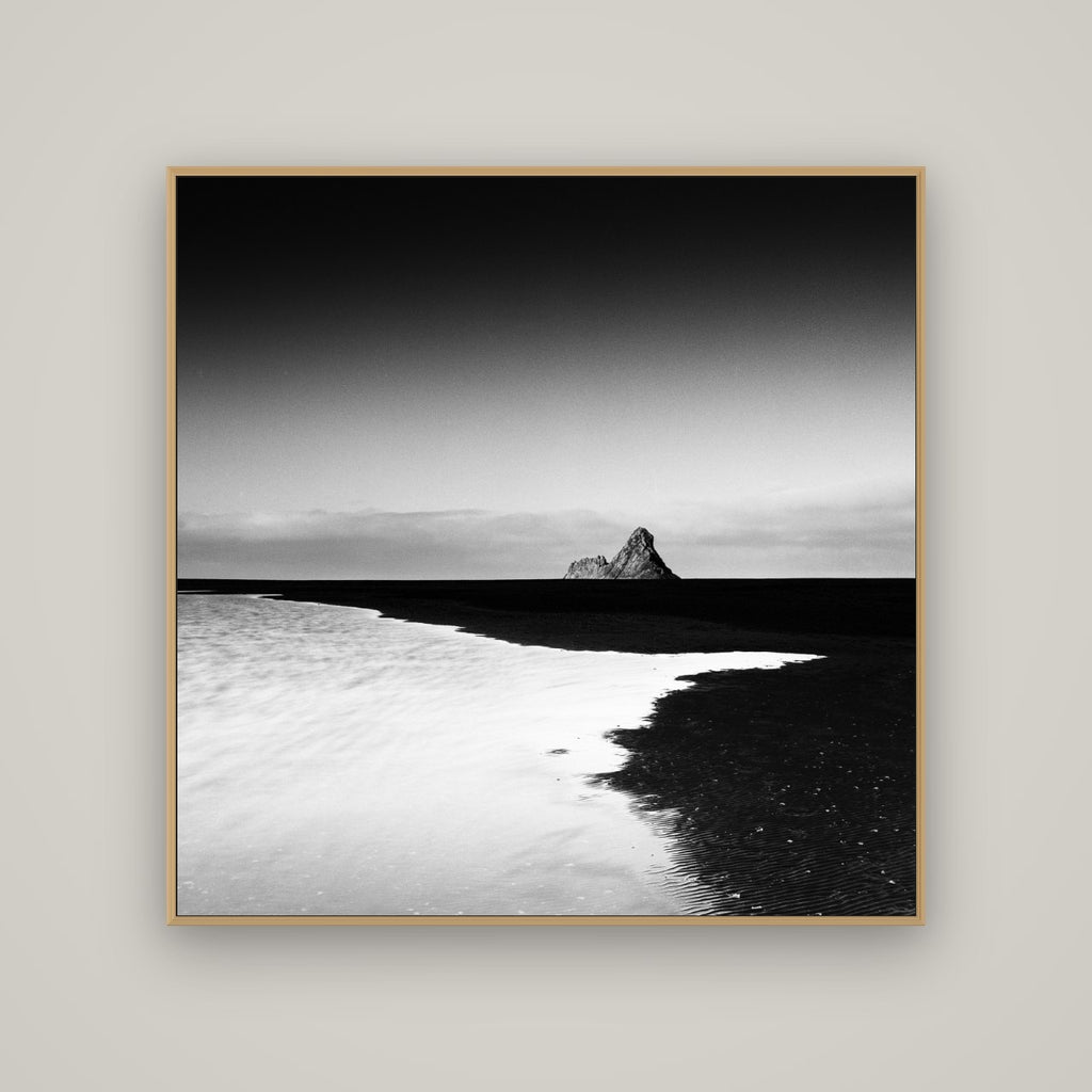 Dawns Lost Treasure, Karekare Beach, Basel Natural Oak, 120×120 cm. New Zealand fine art wall art by Stephen Milner.
