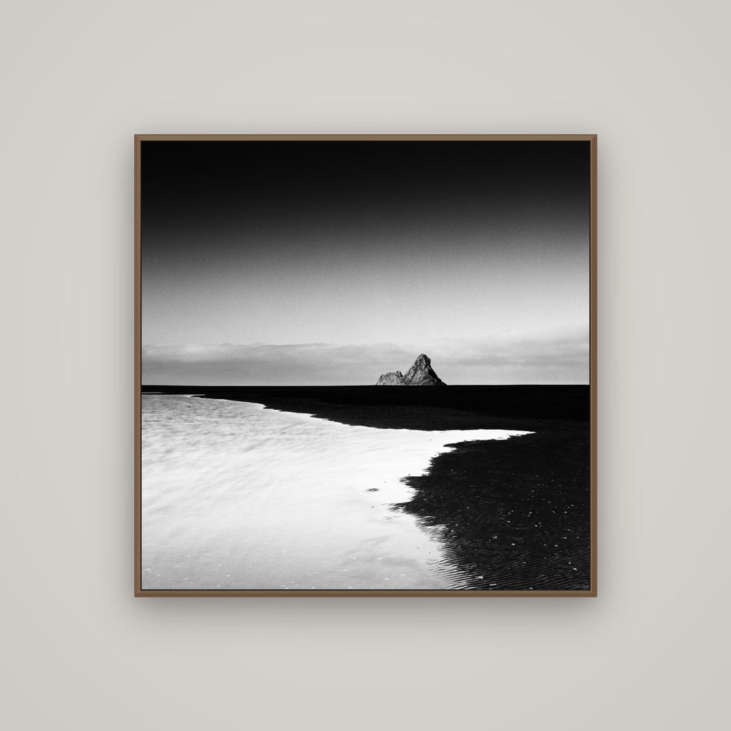 Dawns Lost Treasure, Karekare Beach, Basel Walnut, 100×100 cm. New Zealand fine art wall art by Stephen Milner.