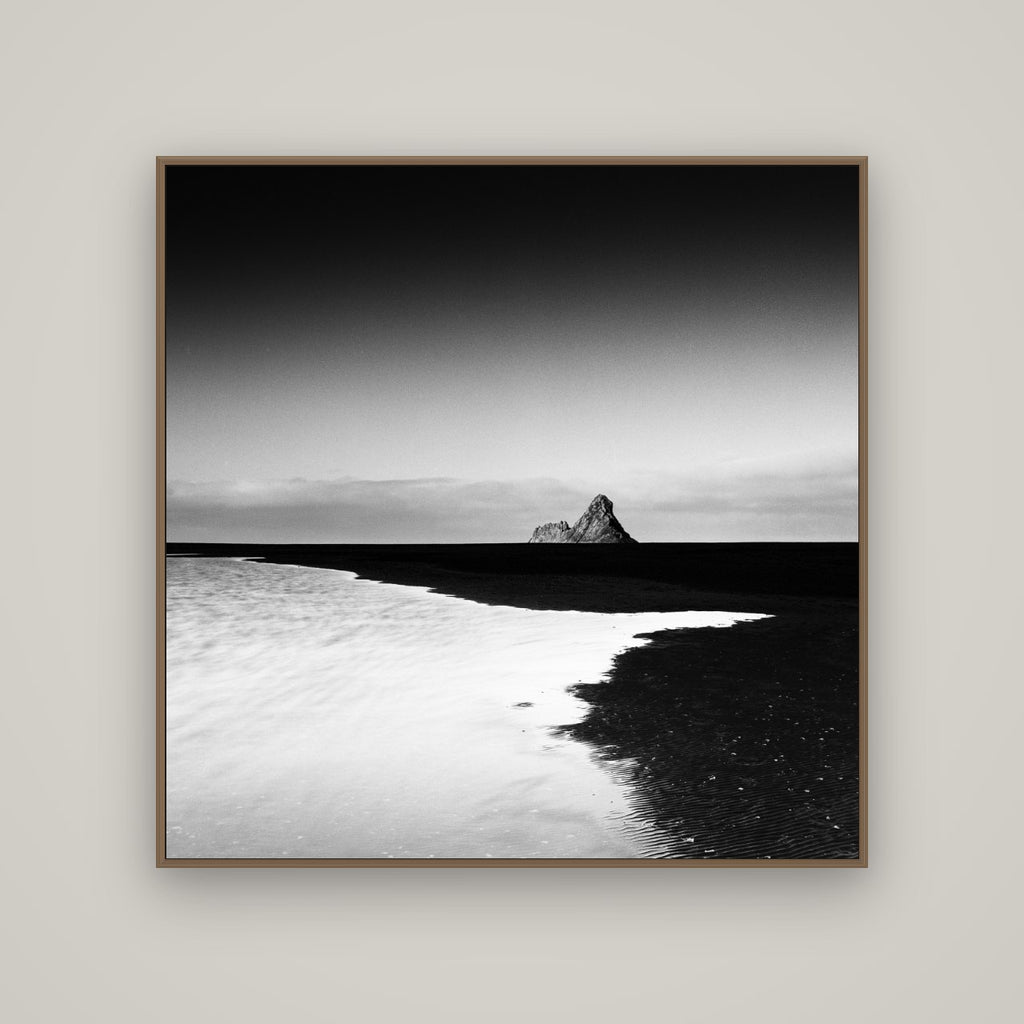 Dawns Lost Treasure, Karekare Beach, Basel Walnut, 120×120 cm. New Zealand fine art wall art by Stephen Milner.