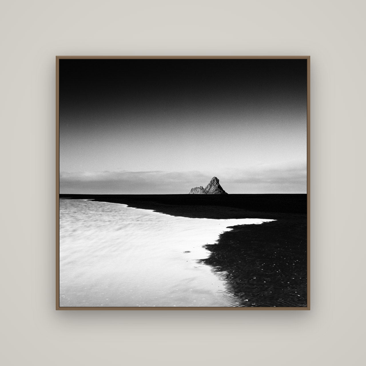 Dawns Lost Treasure, Karekare Beach, Basel Walnut, 120×120 cm. New Zealand fine art wall art by Stephen Milner.