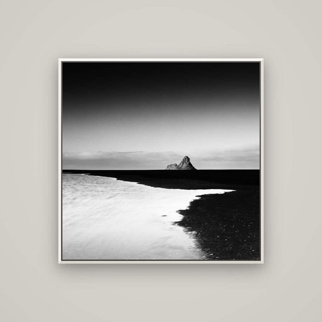 Dawns Lost Treasure, Karekare Beach — Basel White, 100×100 cm. New Zealand fine art wall art by Stephen Milner.