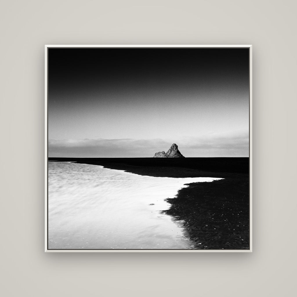 Dawns Lost Treasure, Karekare Beach — Basel White, 120×120 cm. New Zealand fine art wall art by Stephen Milner.