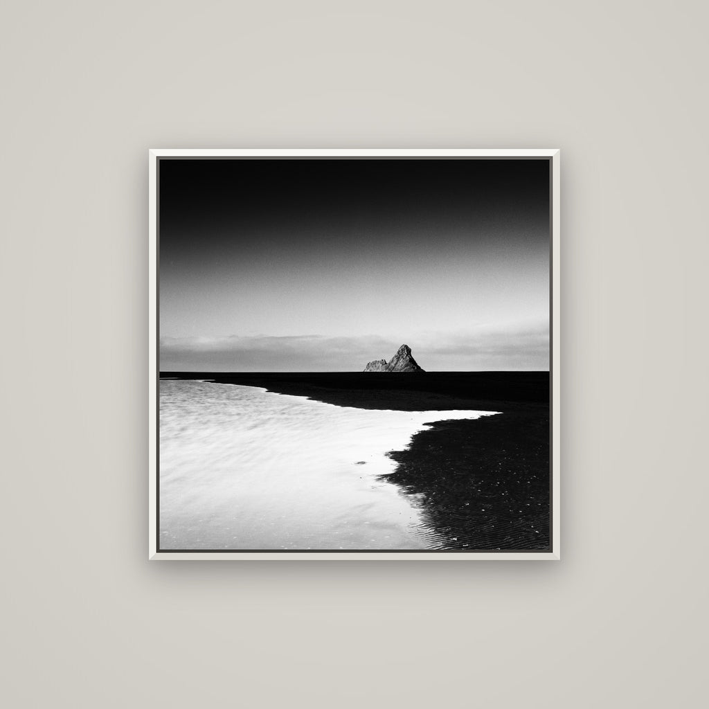 Dawns Lost Treasure, Karekare Beach — Basel White, 80×80 cm. New Zealand fine art wall art by Stephen Milner.