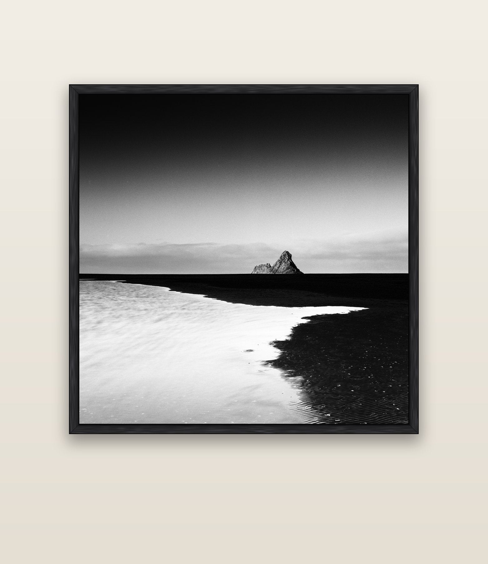 Dawns Lost Treasure, Karekare Beach — black float frame canvas, 133 × 133 cm. New Zealand fine art landscape wall art by Stephen Milner.