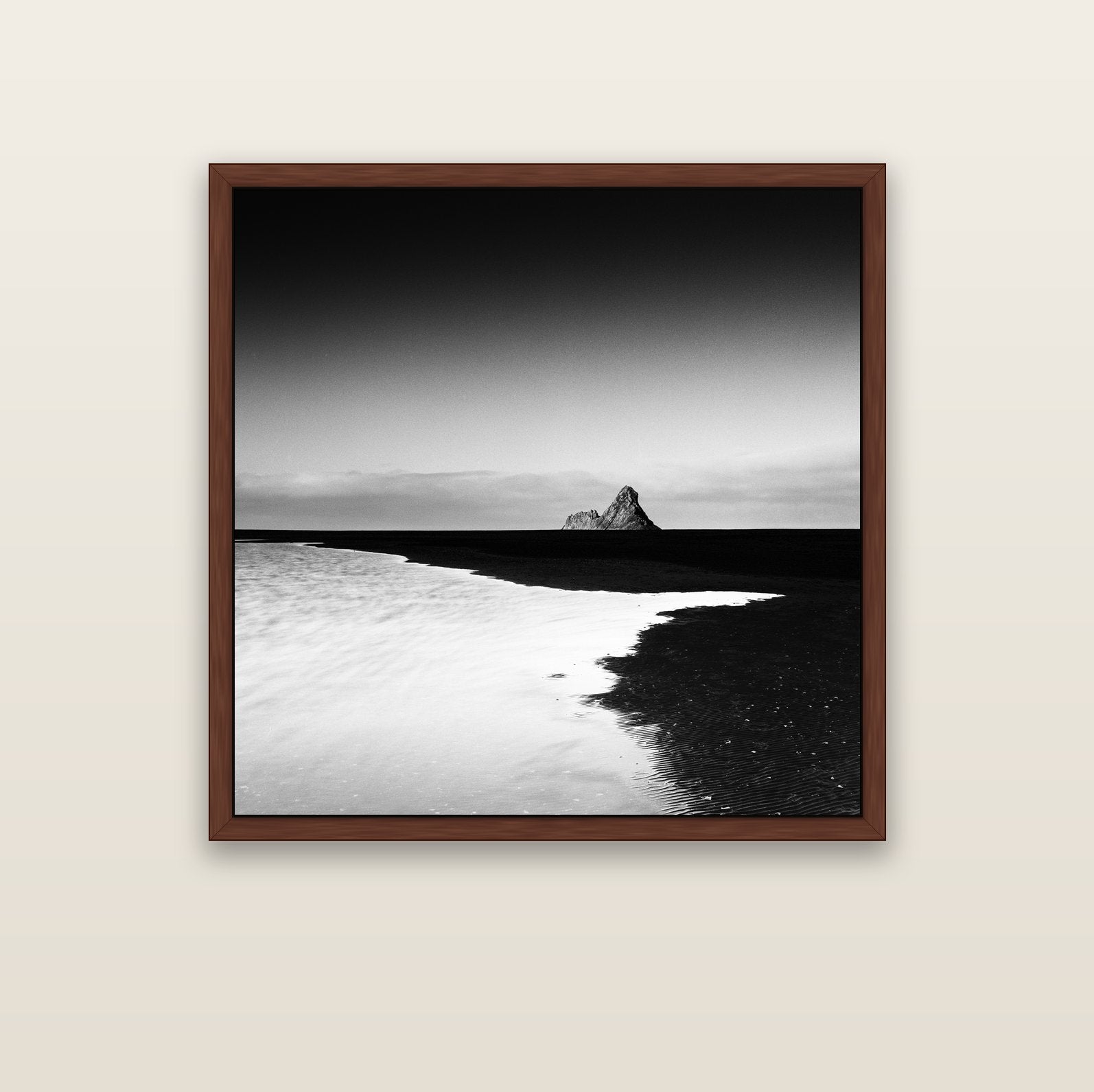 Dawns Lost Treasure, Karekare Beach — brown float frame canvas, 102 × 102 cm. New Zealand fine art landscape wall art by Stephen Milner.