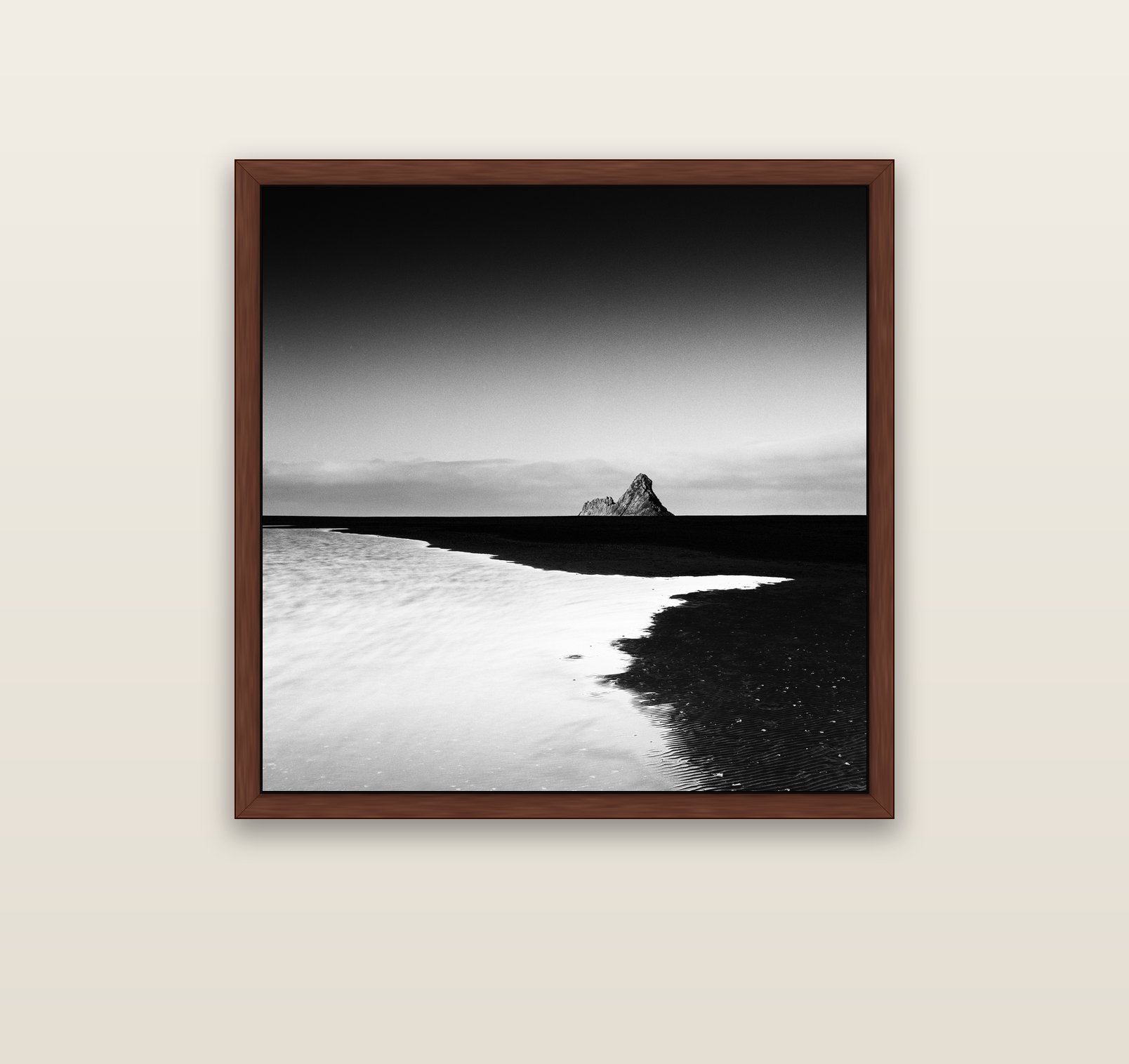 Dawns Lost Treasure, Karekare Beach — brown float frame canvas, 91 × 91 cm. New Zealand fine art landscape wall art by Stephen Milner.