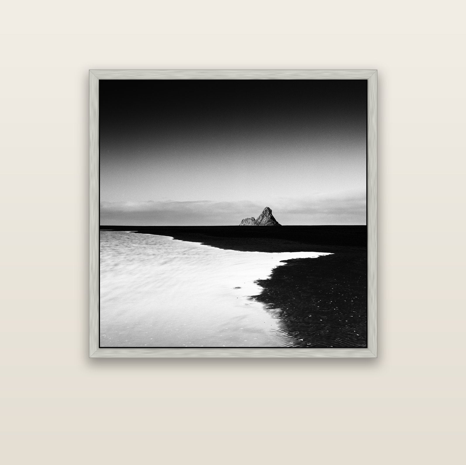 Dawns Lost Treasure, Karekare Beach — silver float frame canvas, 102 × 102 cm. New Zealand fine art landscape wall art by Stephen Milner.