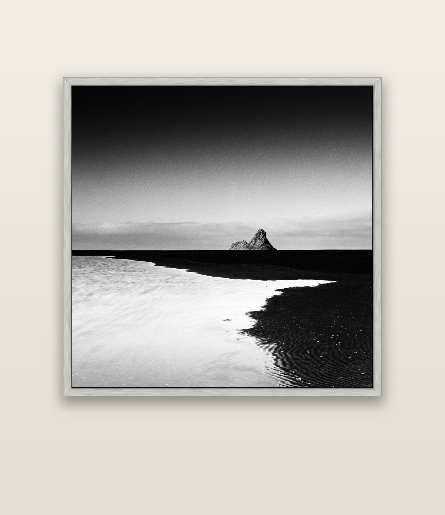 Dawns Lost Treasure, Karekare Beach — silver float frame canvas, 133 × 133 cm. New Zealand fine art landscape wall art by Stephen Milner.