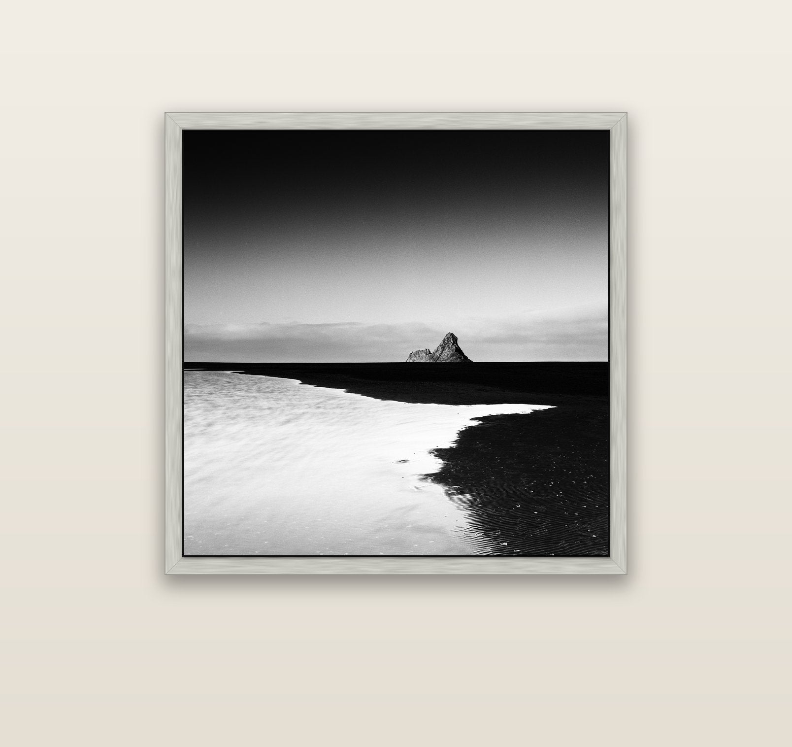 Dawns Lost Treasure, Karekare Beach — silver float frame canvas, 91 × 91 cm. New Zealand fine art landscape wall art by Stephen Milner.