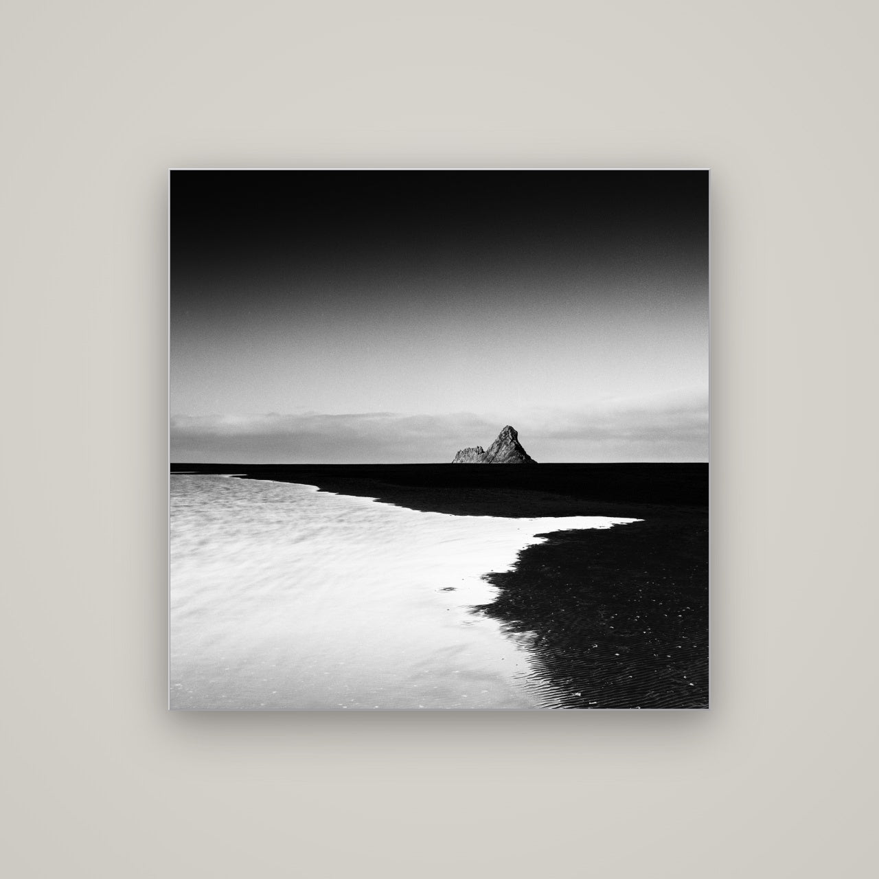 Dawns Lost Treasure, Karekare Beach — Slimline Silver, 100×100 cm. New Zealand fine art wall art by Stephen Milner.