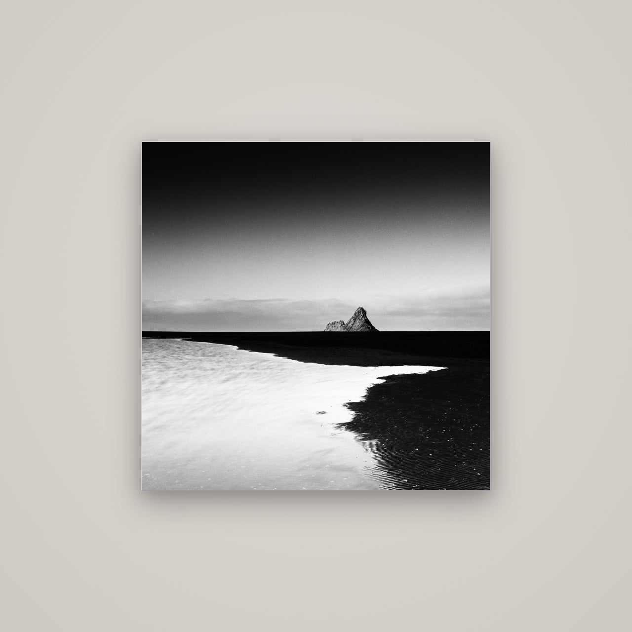 Dawns Lost Treasure, Karekare Beach — Slimline Silver, 80×80 cm. New Zealand fine art wall art by Stephen Milner.