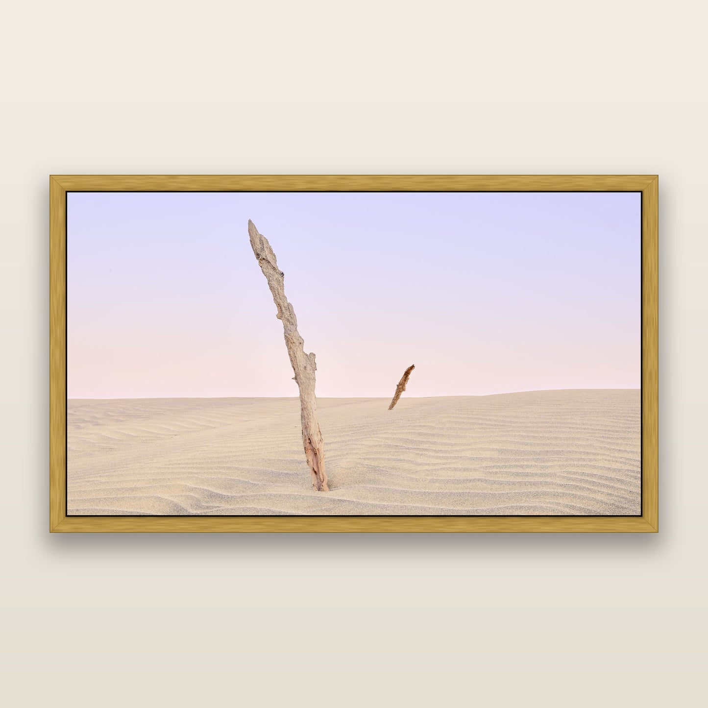 Desert Remnants, Pouto Peninsular — framed metallic canvas print, Antique Gold frame. New Zealand fine art landscape wall art by Stephen Milner.
