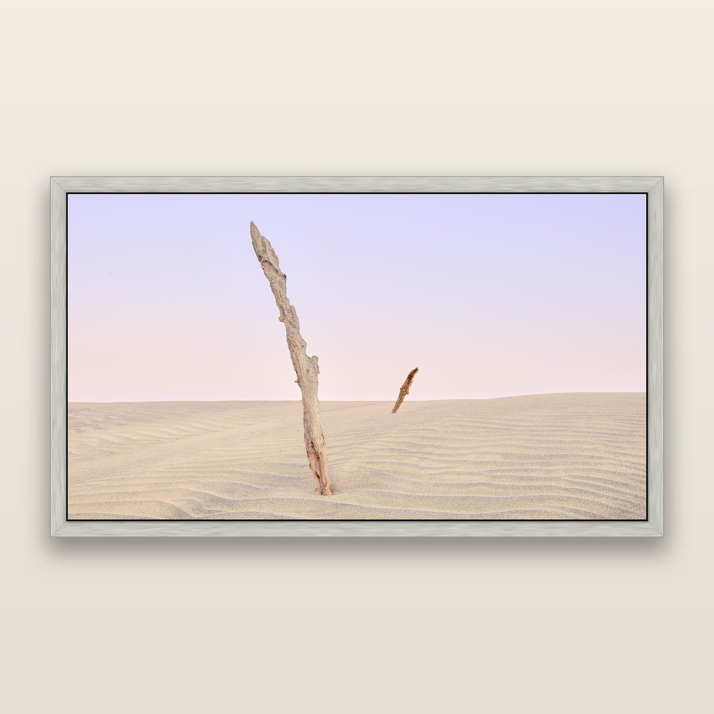 Desert Remnants, Pouto Peninsular — framed metallic canvas print, Antique Silver frame. New Zealand fine art landscape wall art by Stephen Milner.