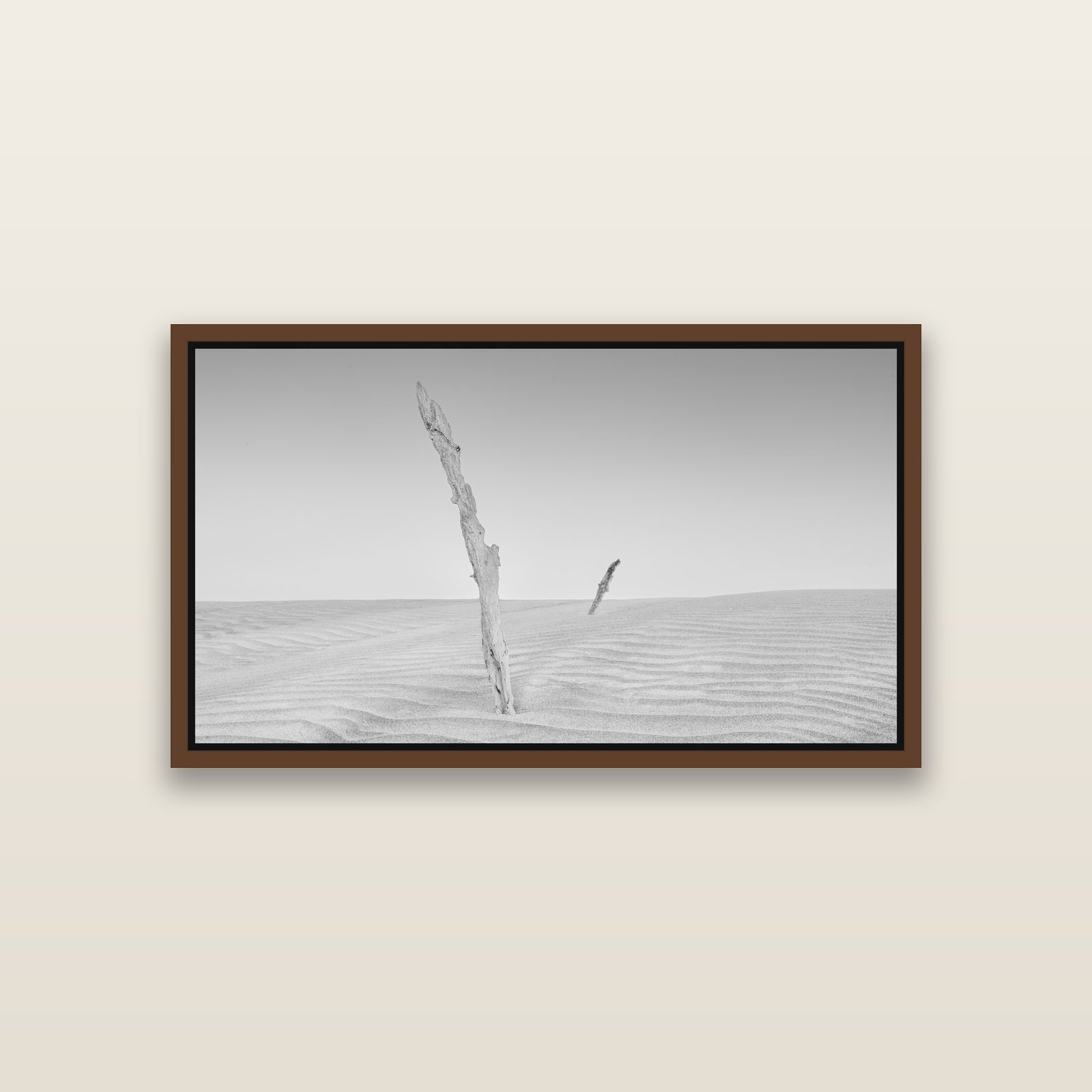 Desert Remnants, Pouto Peninsula — Brown framed metallic canvas print, small 81 × 46 cm. New Zealand fine art landscape wall art by Stephen Milner.
