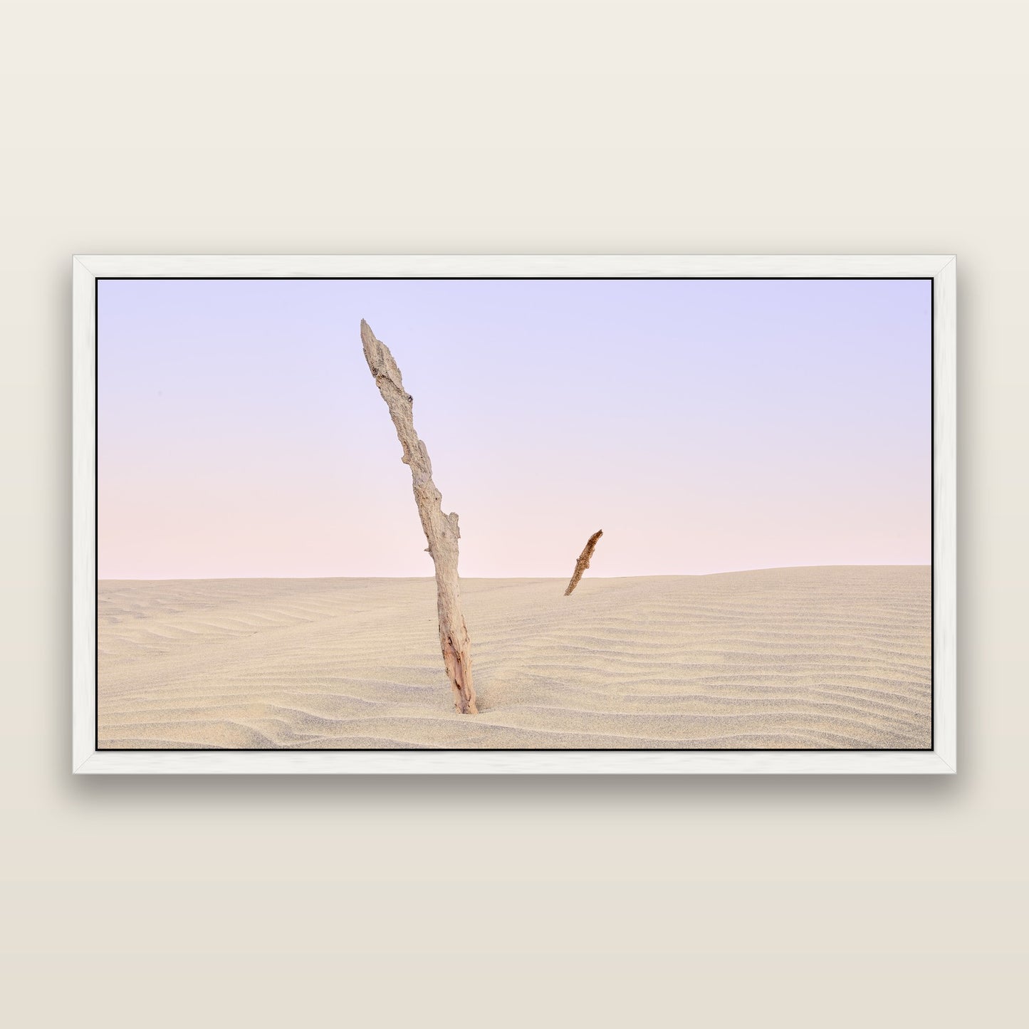 Desert Remnants, Pouto Peninsular — framed metallic canvas print, White frame. New Zealand fine art landscape wall art by Stephen Milner.
