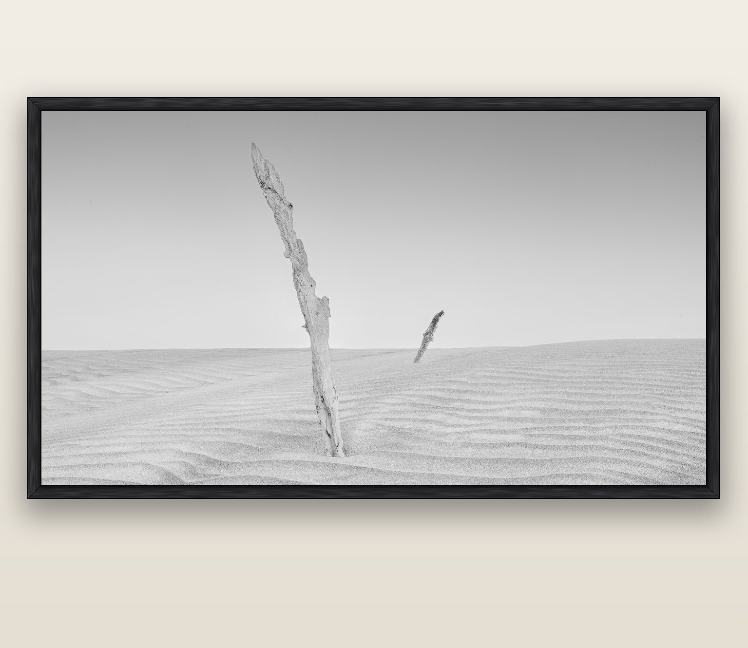Desert Remnants, Pouto Peninsula — black float frame canvas, 200 × 130 cm. New Zealand fine art landscape wall art by Stephen Milner.
