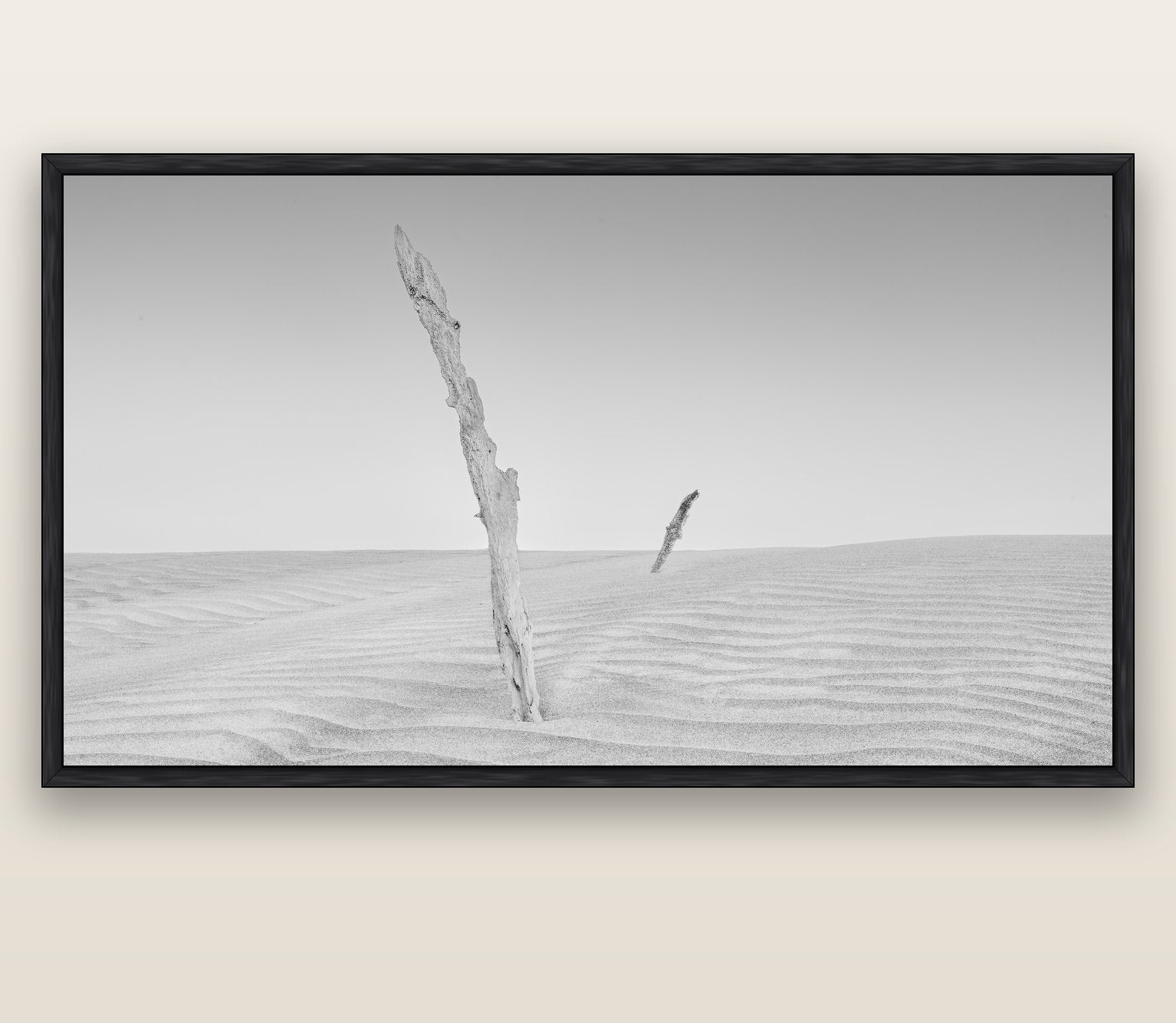 Desert Remnants, Pouto Peninsula — black float frame canvas, 201 × 99 cm. New Zealand fine art landscape wall art by Stephen Milner.