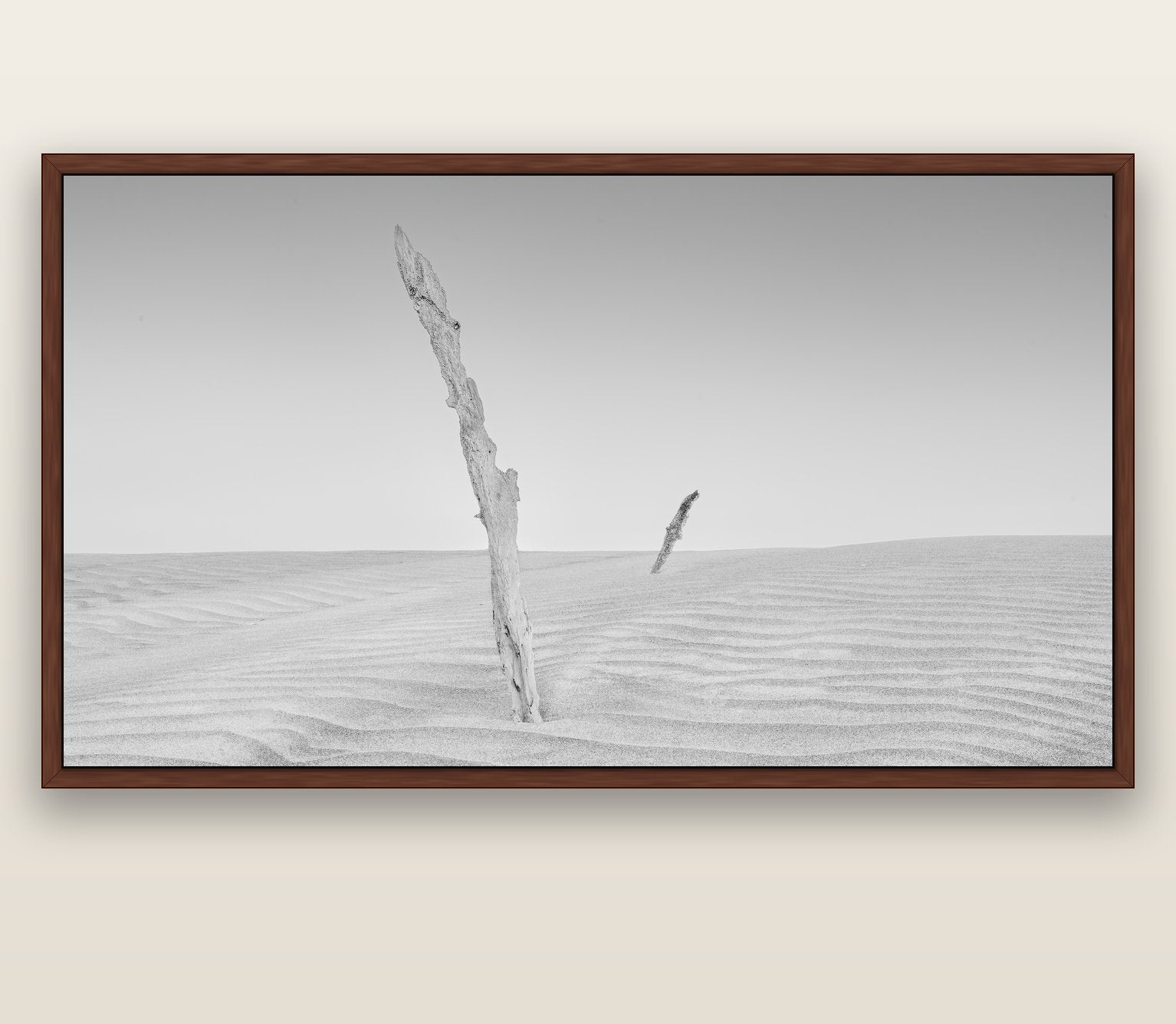 Desert Remnants, Pouto Peninsula — brown float frame canvas, 201 × 99 cm. New Zealand fine art landscape wall art by Stephen Milner.