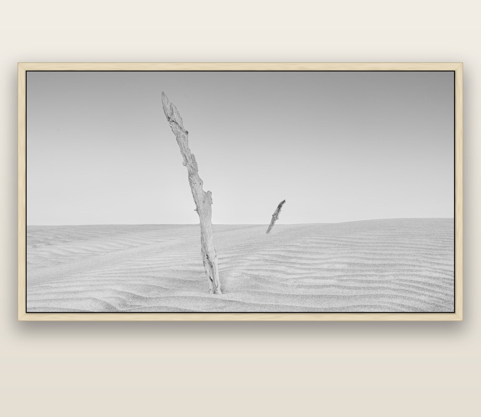 Desert Remnants, Pouto Peninsula — natural float frame canvas, 200 × 130 cm. New Zealand fine art landscape wall art by Stephen Milner.