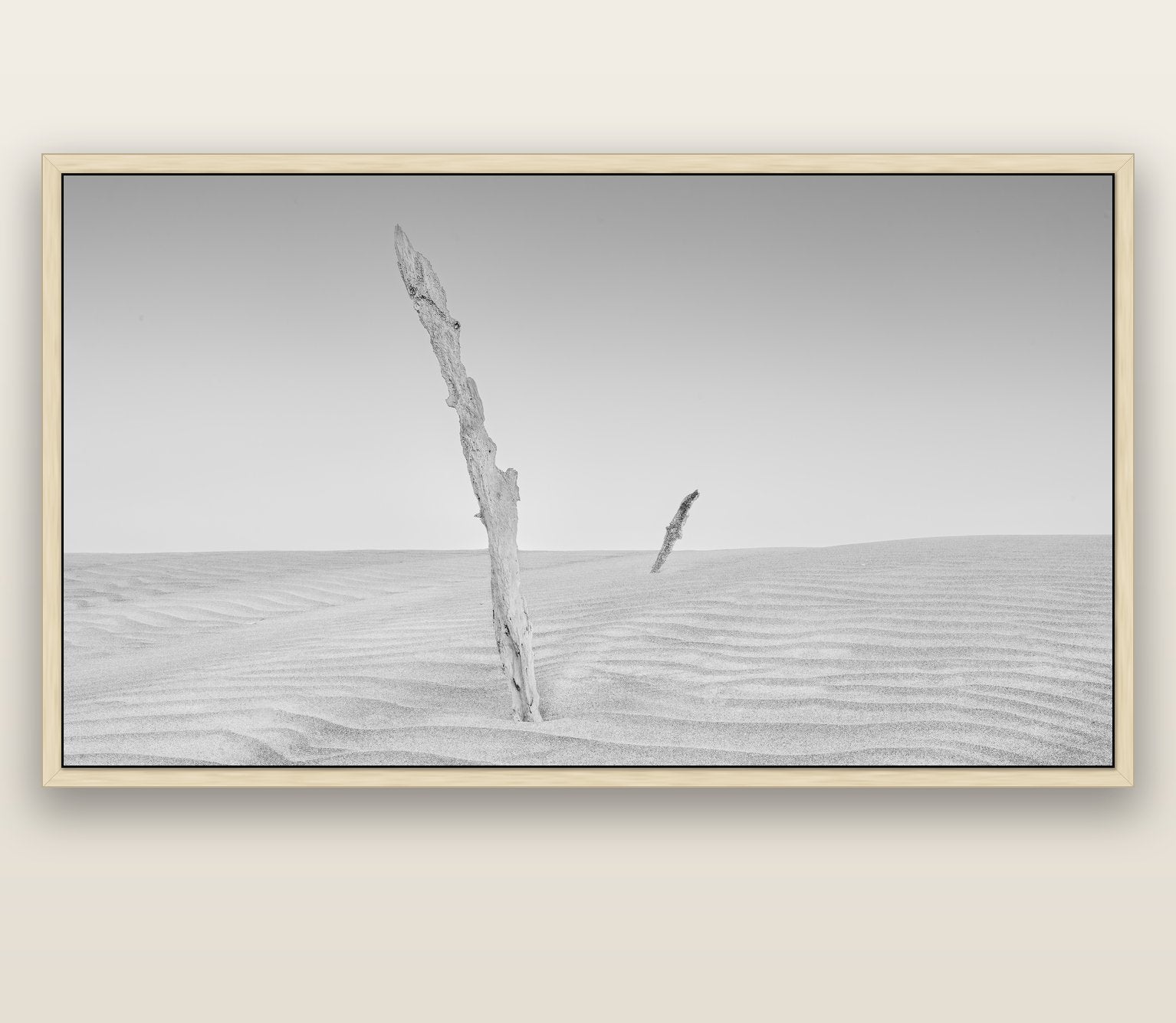 Desert Remnants, Pouto Peninsula — natural float frame canvas, 201 × 99 cm. New Zealand fine art landscape wall art by Stephen Milner.