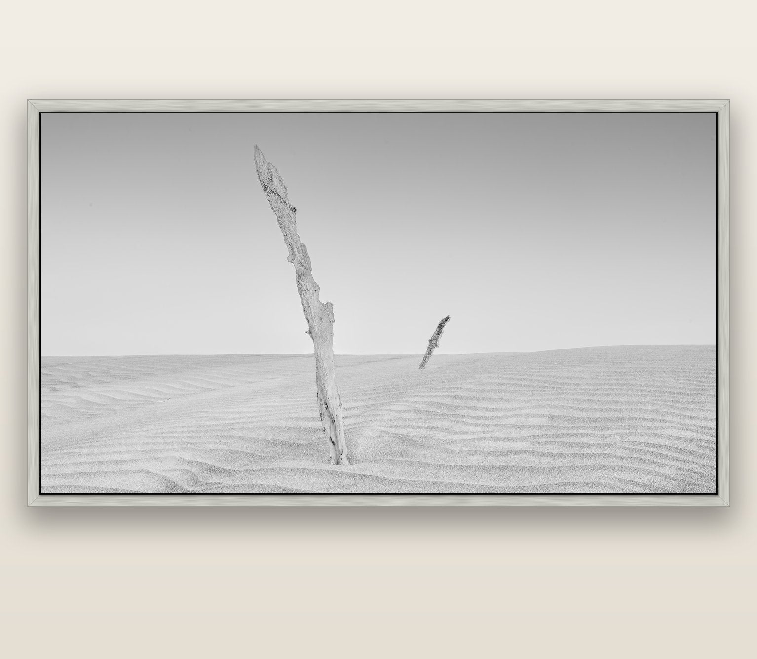 Desert Remnants, Pouto Peninsula — silver float frame canvas, 201 × 99 cm. New Zealand fine art landscape wall art by Stephen Milner.