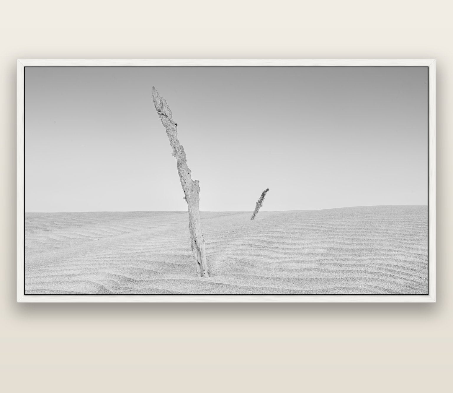 Desert Remnants, Pouto Peninsula — white float frame canvas, 200 × 130 cm. New Zealand fine art landscape wall art by Stephen Milner.
