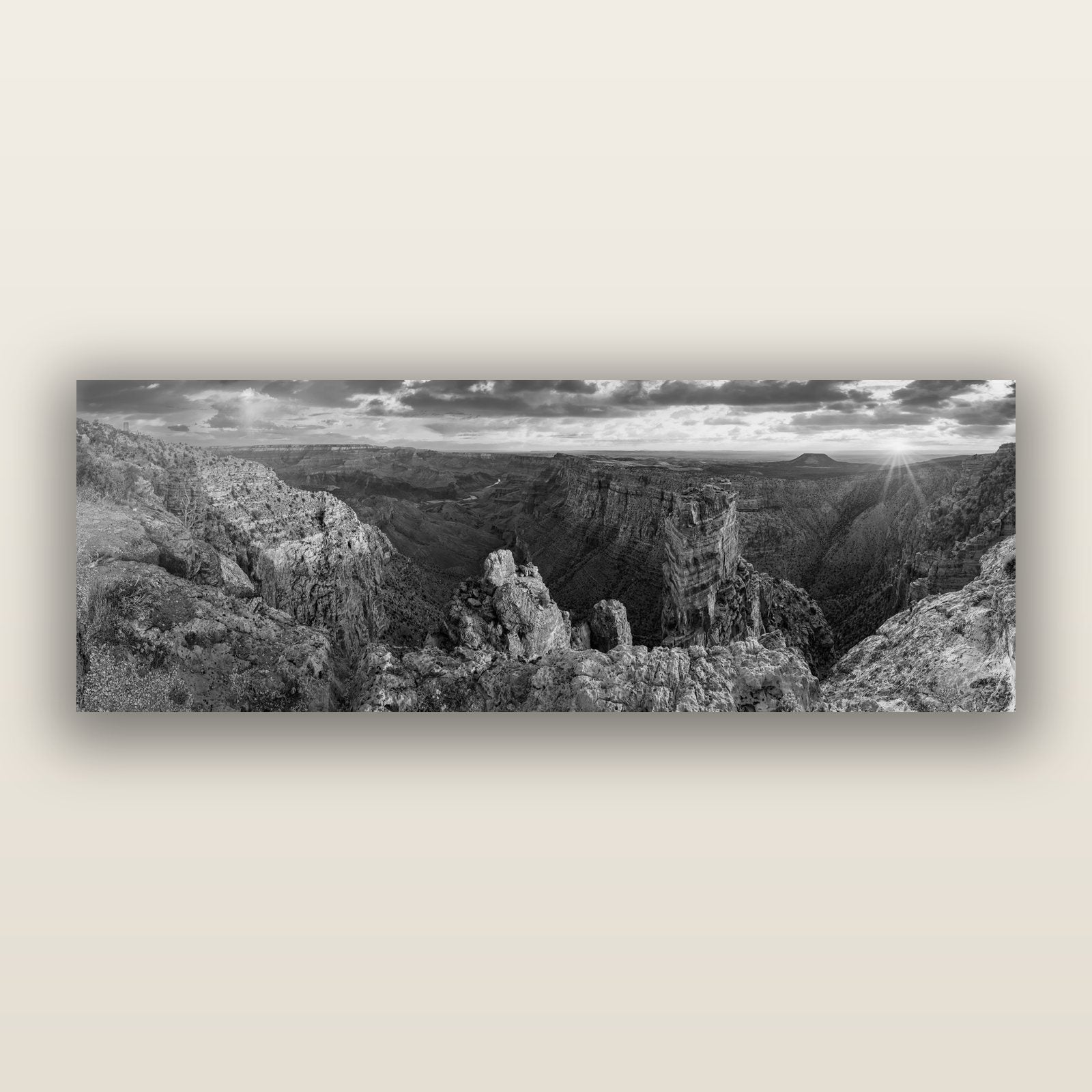 Desert's Symphony, Grand Canyon Sunrise Reverie, black and white frameless acrylic glass print. New Zealand fine art photography by Stephen Milner.