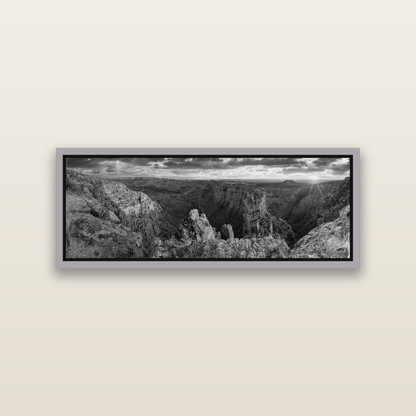 Desert's Symphony, Grand Canyon Sunrise Reverie — Antique Silver framed metallic canvas print, small 86 × 30 cm. New Zealand fine art landscape wall art by Stephen Milner.