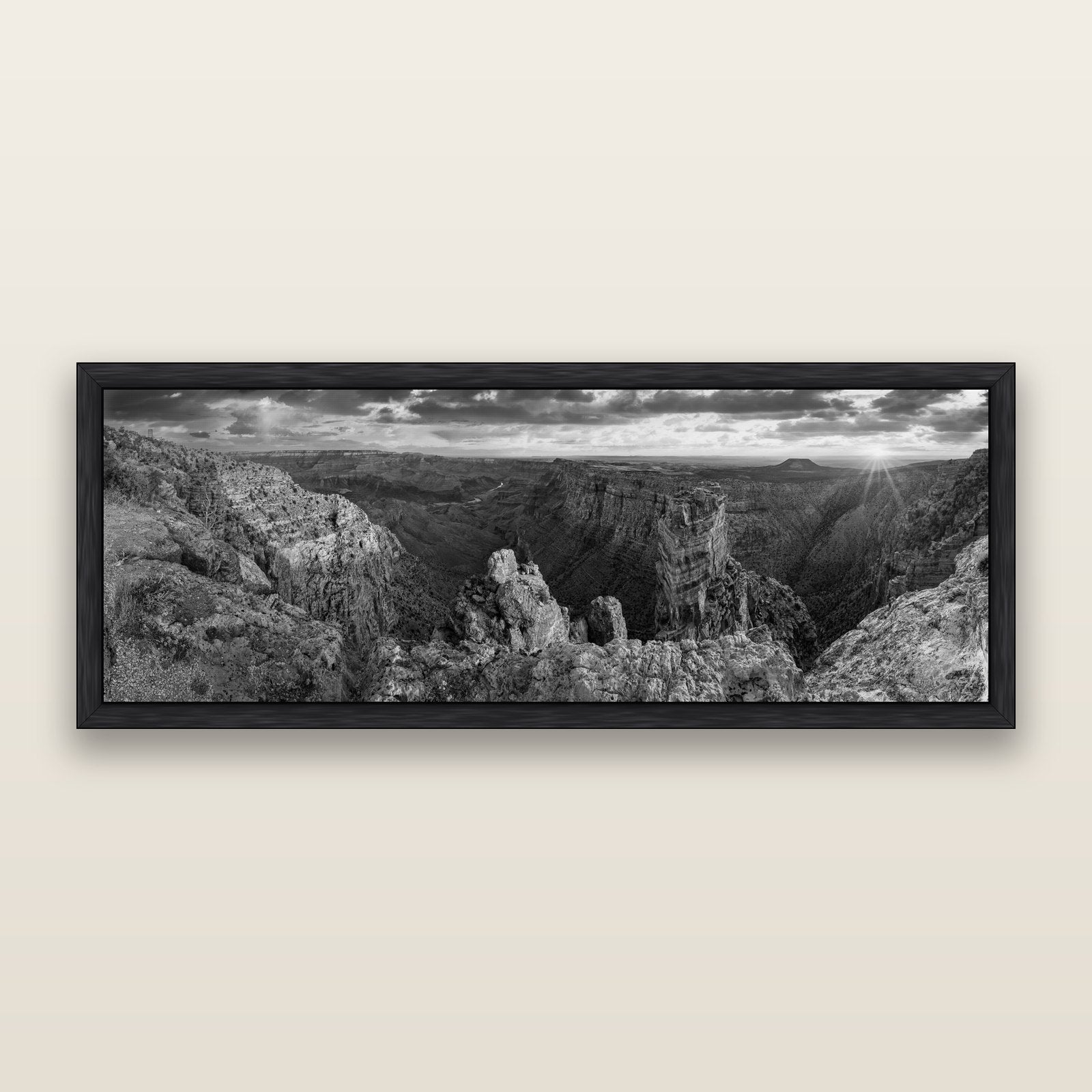 Desert's Symphony, Grand Canyon Sunrise Reverie, black and white framed metallic canvas print, Black frame. New Zealand fine art wall art by Stephen Milner.