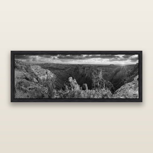 Desert's Symphony, Grand Canyon Sunrise Reverie, black and white framed metallic canvas print, Black frame. New Zealand fine art wall art by Stephen Milner.