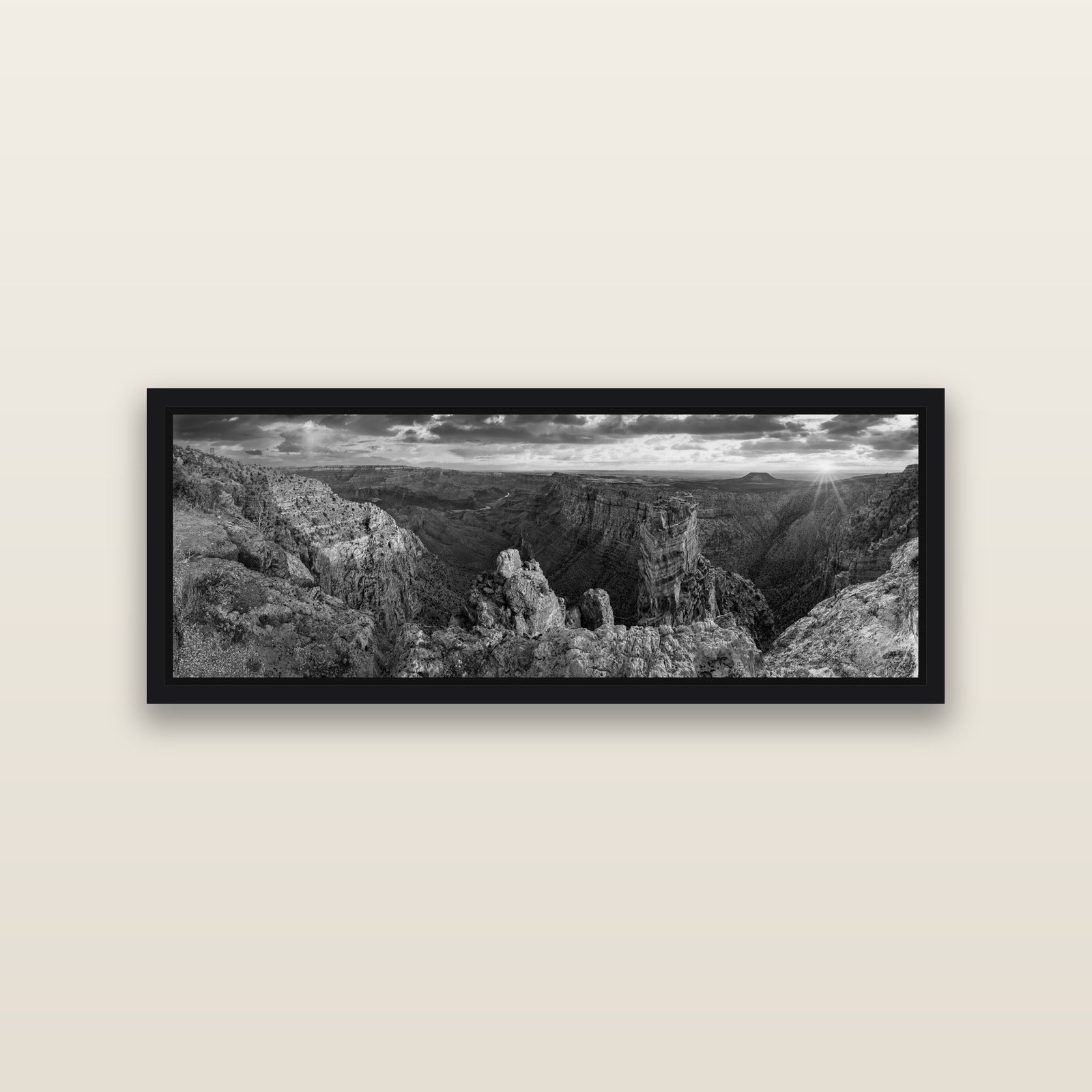 Desert's Symphony, Grand Canyon Sunrise Reverie — Black framed metallic canvas print, small 86 × 30 cm. New Zealand fine art landscape wall art by Stephen Milner.