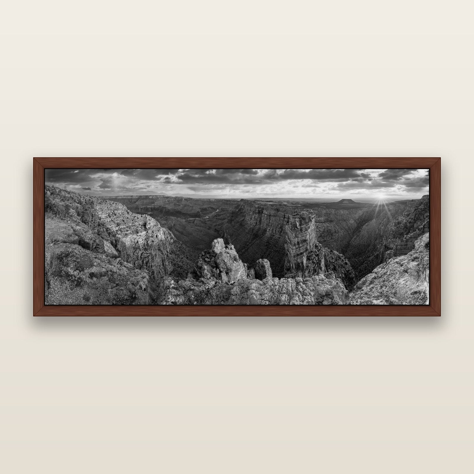 Desert's Symphony, Grand Canyon Sunrise Reverie, black and white framed metallic canvas print, Brown frame. New Zealand fine art wall art by Stephen Milner.