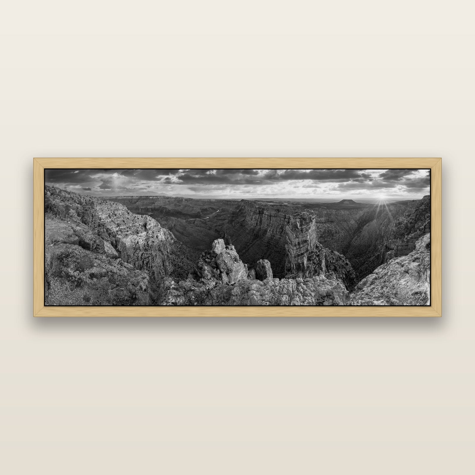 Desert's Symphony, Grand Canyon Sunrise Reverie, black and white framed metallic canvas print, Natural frame. New Zealand fine art wall art by Stephen Milner.