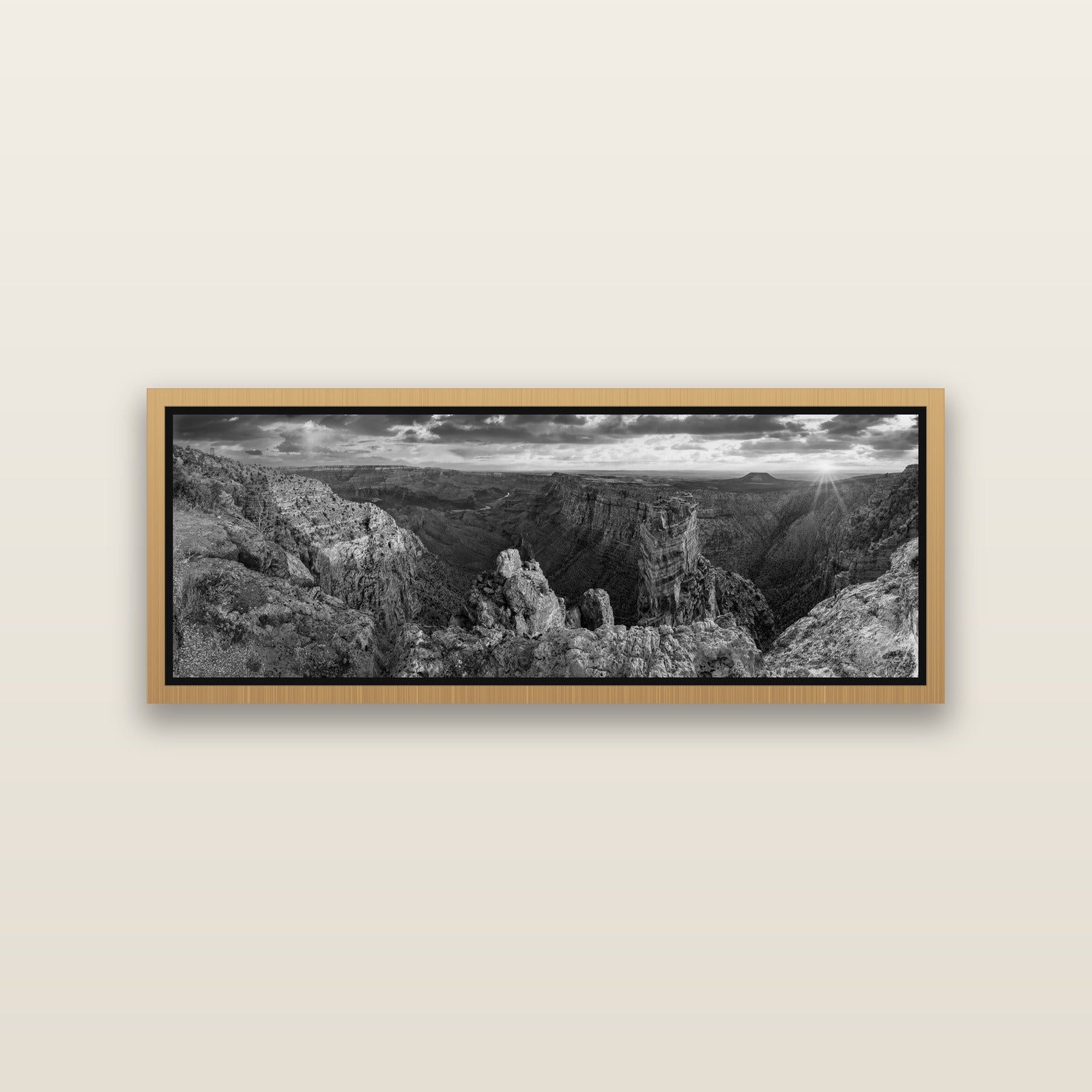 Desert's Symphony, Grand Canyon Sunrise Reverie — Natural framed metallic canvas print, small 86 × 30 cm. New Zealand fine art landscape wall art by Stephen Milner.