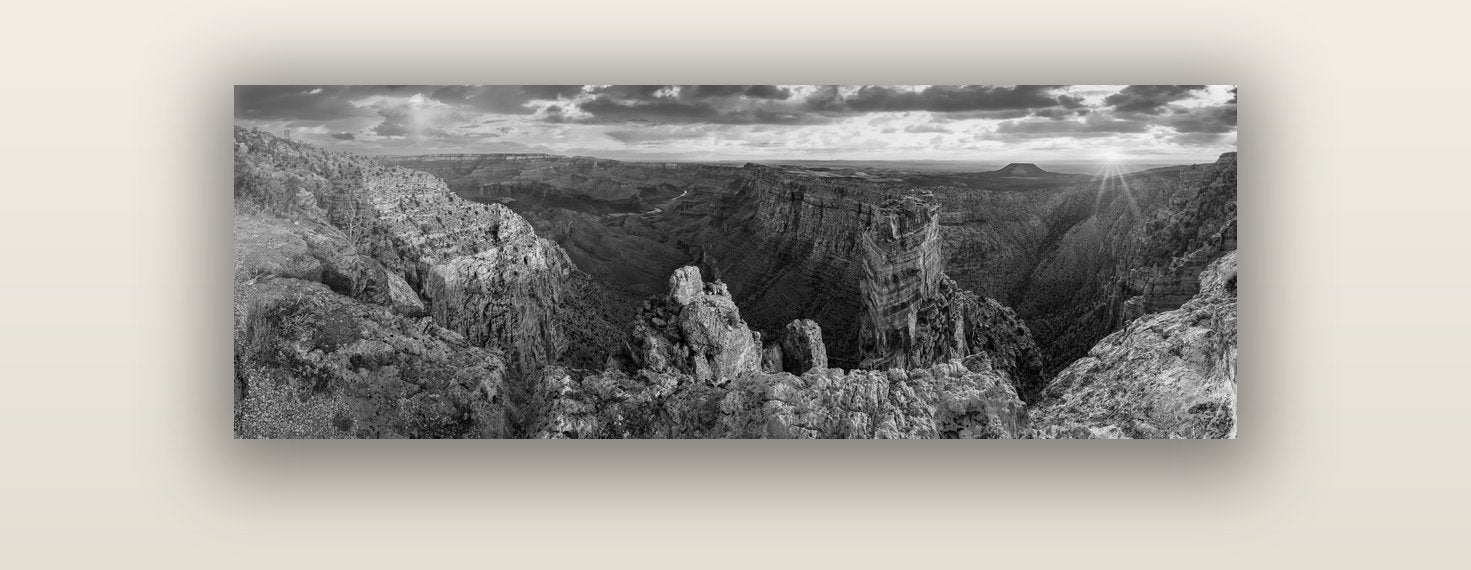 Desert's Symphony, Grand Canyon Sunrise Reverie — acrylic glass print, 122 × 41 cm. New Zealand fine art landscape wall art by Stephen Milner.