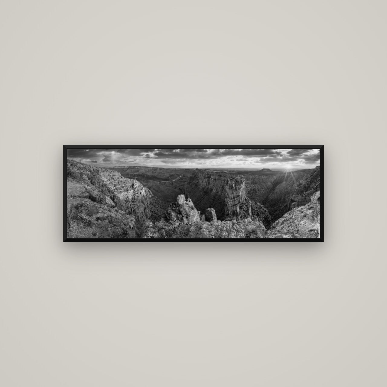 Desert's Symphony, Grand Canyon Sunrise Reverie — Basel Black, 113×40 cm. New Zealand fine art wall art by Stephen Milner.