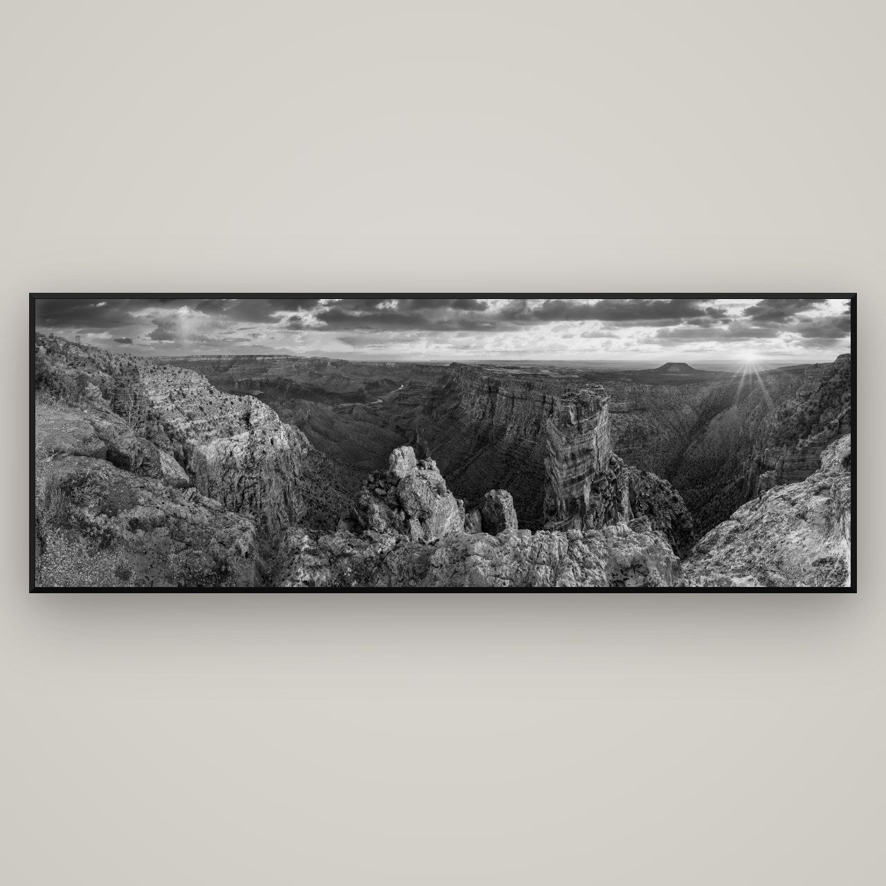 Desert's Symphony, Grand Canyon Sunrise Reverie — Basel Black, 198×70 cm. New Zealand fine art wall art by Stephen Milner.
