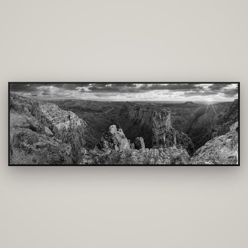 Desert's Symphony, Grand Canyon Sunrise Reverie — Basel Black, 198×70 cm. New Zealand fine art wall art by Stephen Milner.