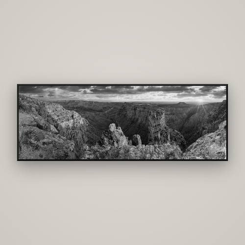 Desert's Symphony, Grand Canyon Sunrise Reverie — Basel Black Matte, 198×70 cm. New Zealand fine art wall art by Stephen Milner.