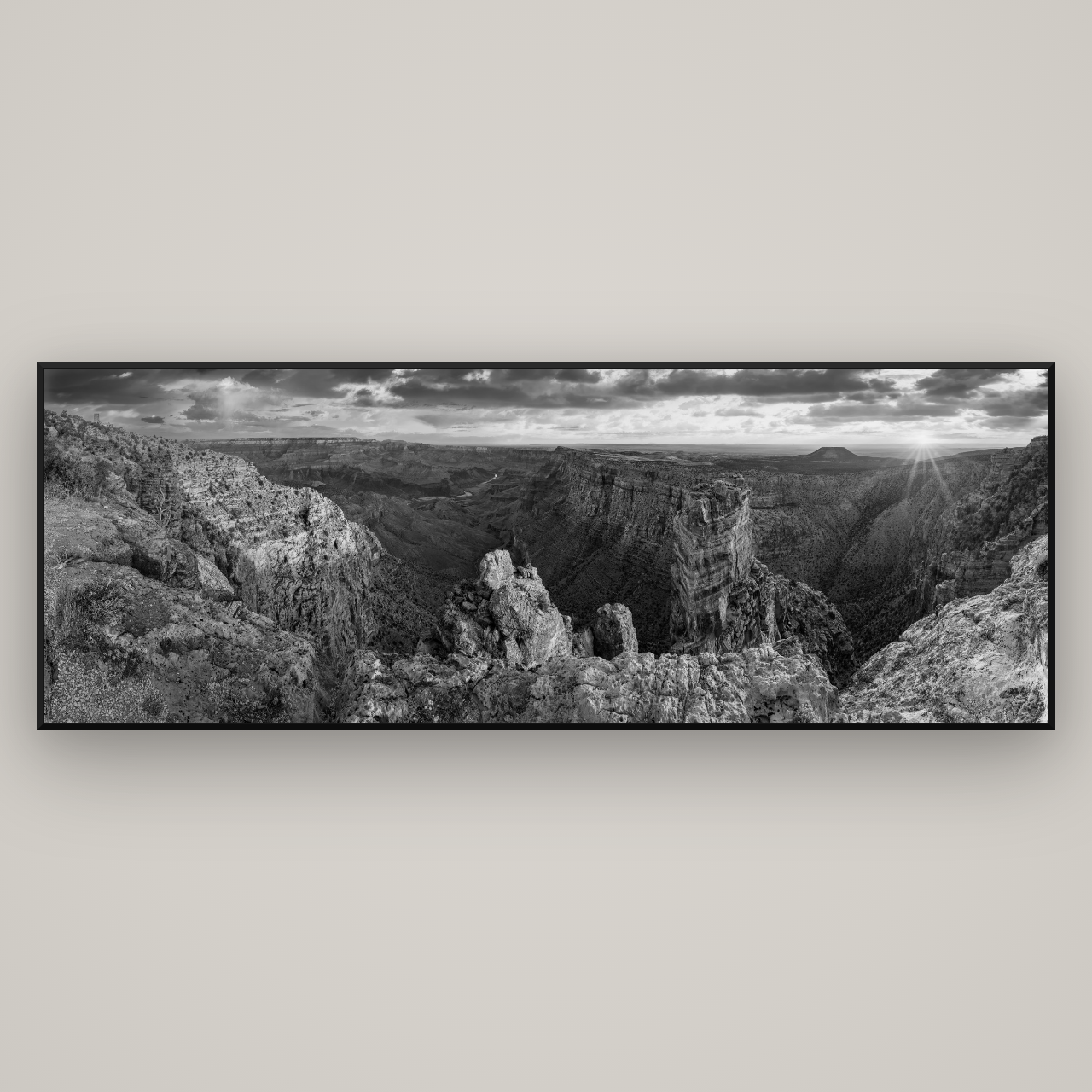 Desert's Symphony, Grand Canyon Sunrise Reverie — Basel Black Matte, 227×80 cm. New Zealand fine art wall art by Stephen Milner.