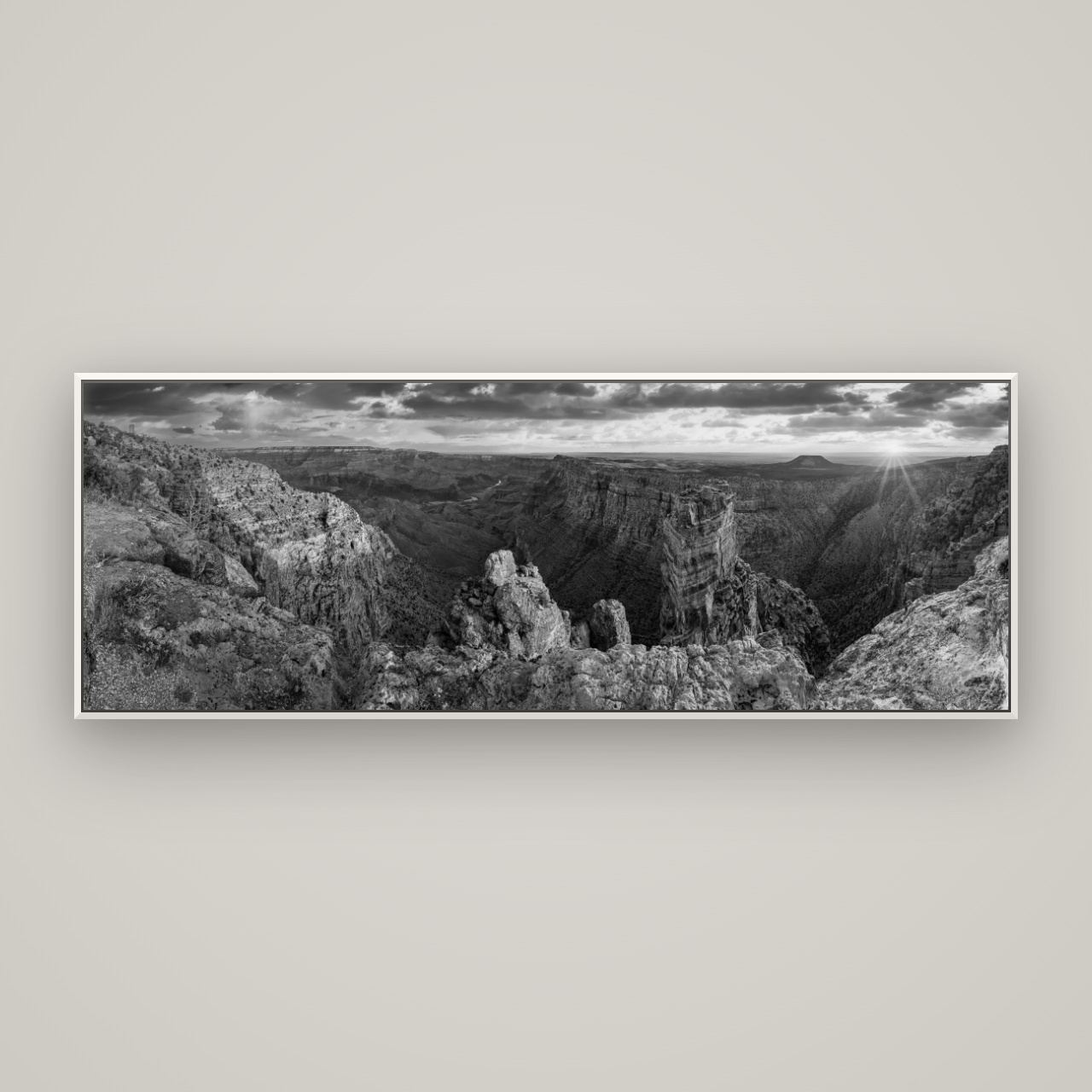 Desert's Symphony, Grand Canyon Sunrise Reverie — Basel White, 198×70 cm. New Zealand fine art wall art by Stephen Milner.