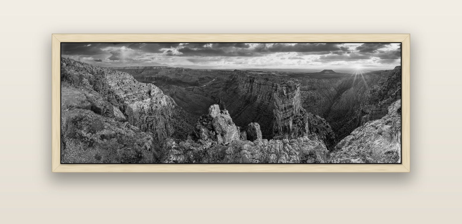 Desert's Symphony, Grand Canyon Sunrise Reverie — natural float frame canvas, 152 × 56 cm. New Zealand fine art landscape wall art by Stephen Milner.
