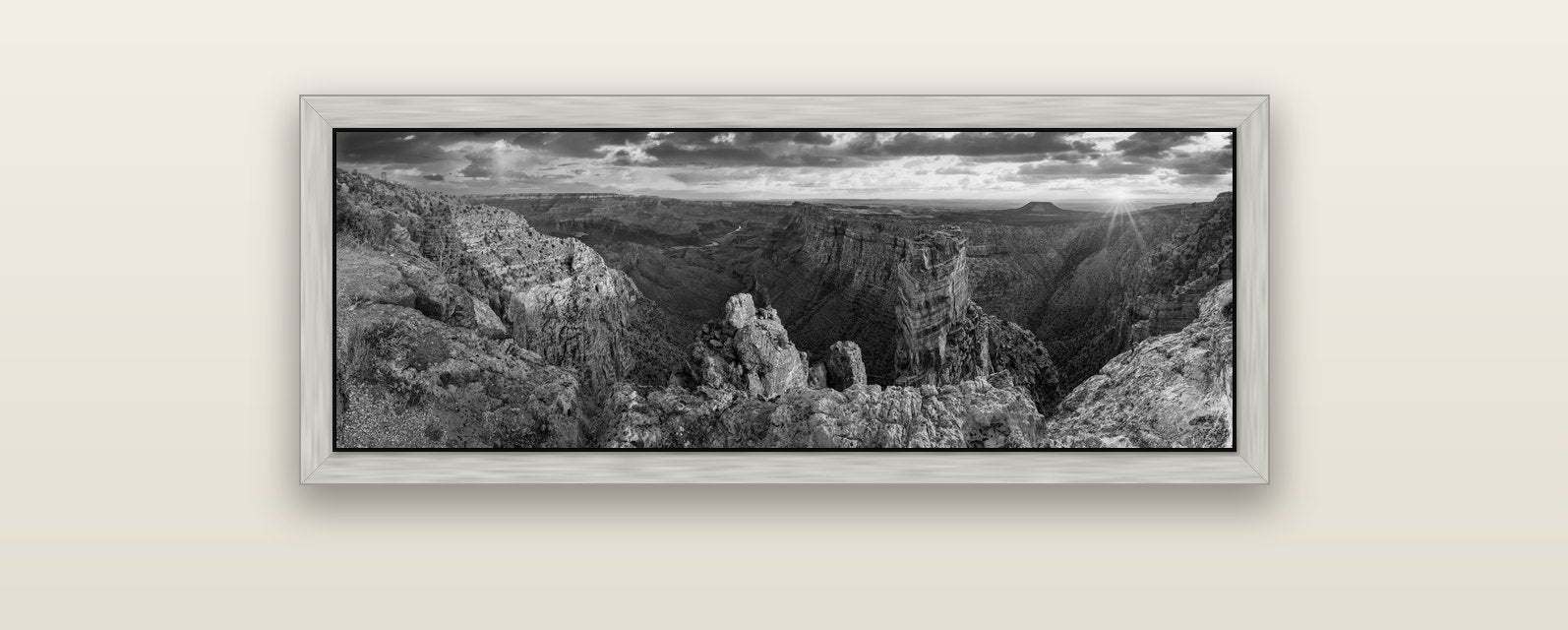 Desert's Symphony, Grand Canyon Sunrise Reverie — silver float frame canvas, 102 × 36 cm. New Zealand fine art landscape wall art by Stephen Milner.