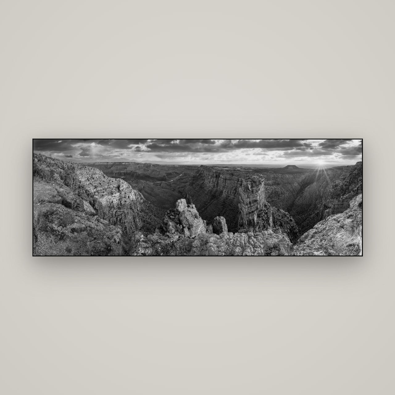 Desert's Symphony, Grand Canyon Sunrise Reverie — Slimline Black, 170×60 cm. New Zealand fine art wall art by Stephen Milner.