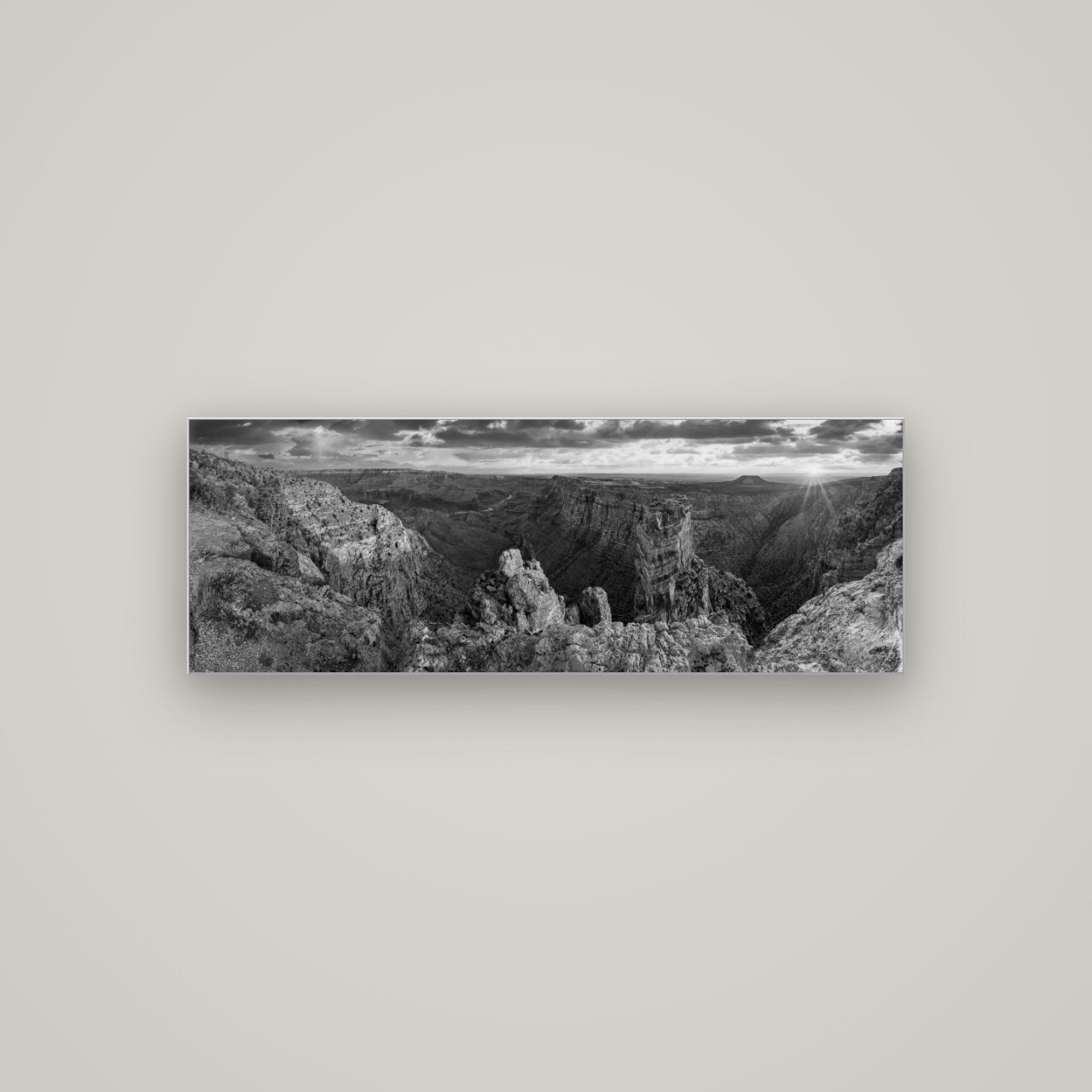 Desert's Symphony, Grand Canyon Sunrise Reverie — Slimline Silver, 113×40 cm. New Zealand fine art wall art by Stephen Milner.