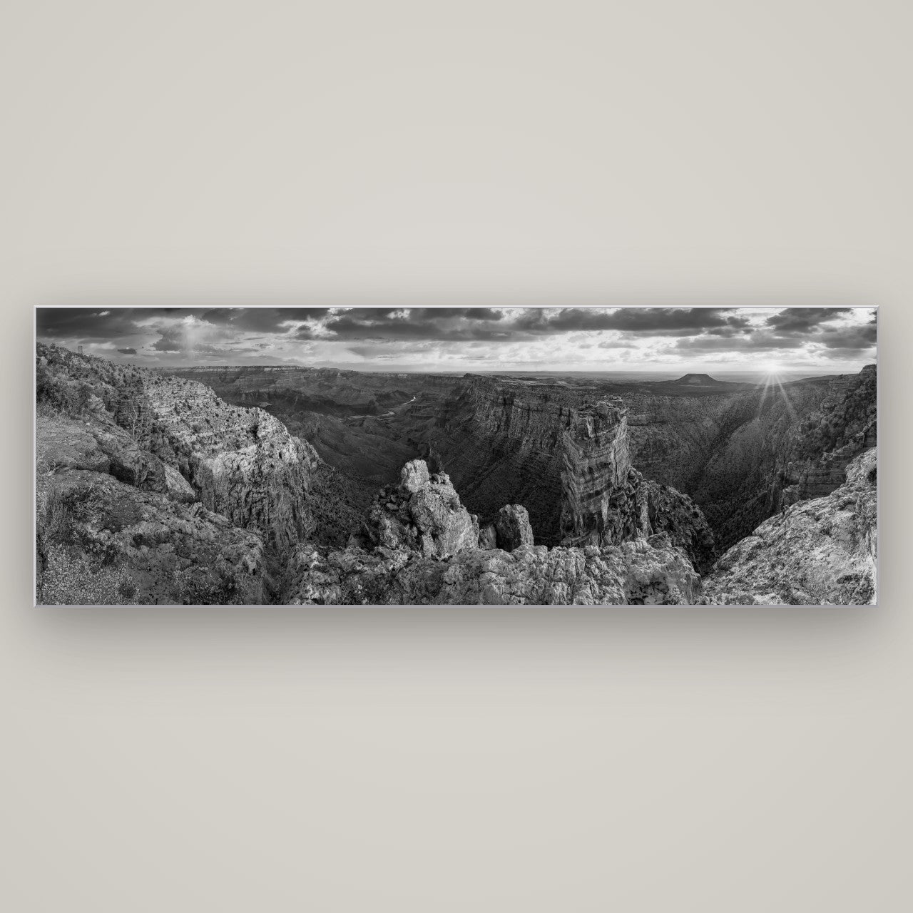 Desert's Symphony, Grand Canyon Sunrise Reverie — Slimline Silver, 198×70 cm. New Zealand fine art wall art by Stephen Milner.