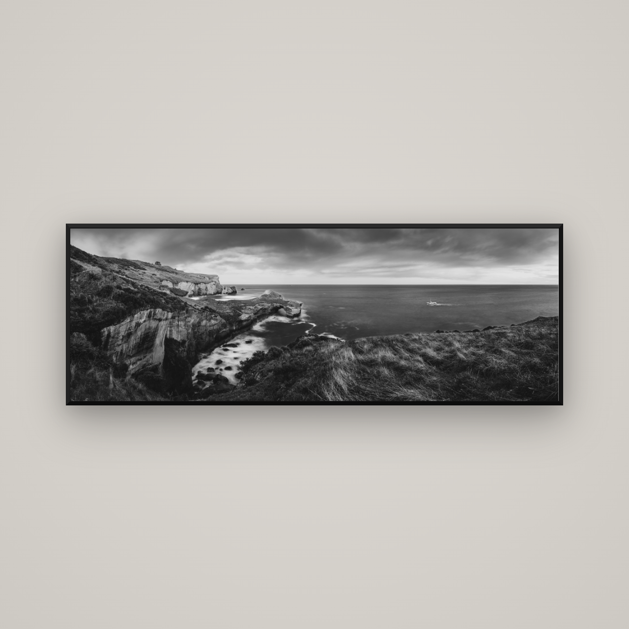 Dunedin Serenity, Tunnel Beach Sunset — Basel Black Matte, 170×60 cm. New Zealand fine art wall art by Stephen Milner.