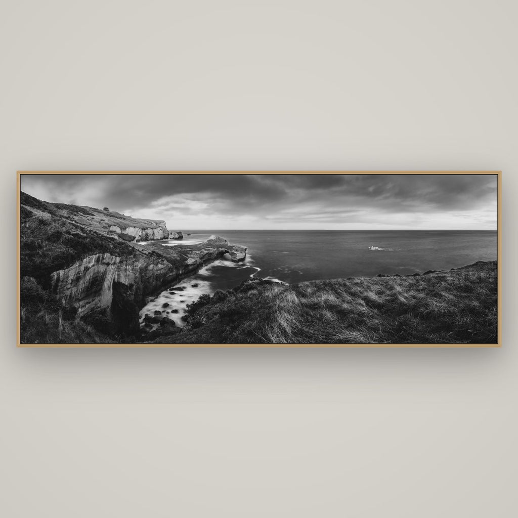Dunedin Serenity, Tunnel Beach Sunset, Basel Natural Oak, 198×70 cm. New Zealand fine art wall art by Stephen Milner.