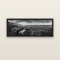 Dunedin Serenity, Tunnel Beach Sunset — black float frame canvas, 152 × 56 cm. New Zealand fine art landscape wall art by Stephen Milner.
